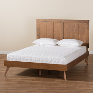 Baxton Studio Baxton Studio Mid-Century Modern Platform Bed with Adjustable Headboard and Rustic Ash Walnut Finish Amira Queen Amira-Ash Walnut-Queen