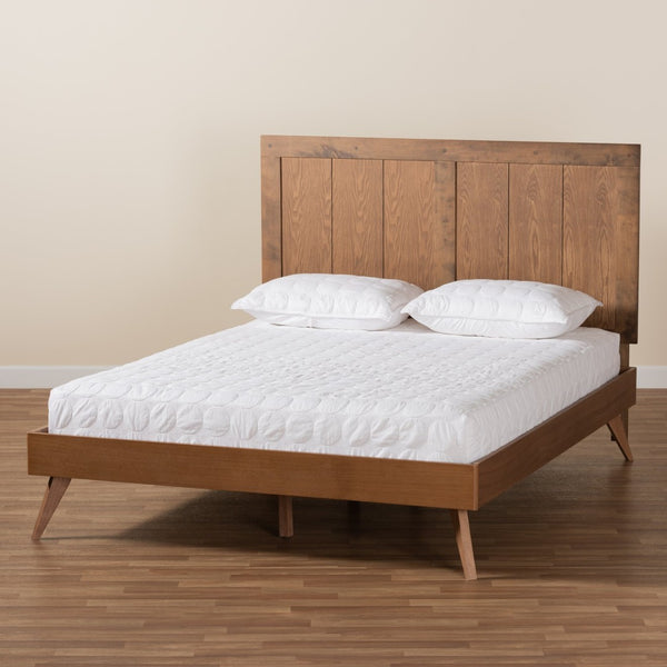 Baxton Studio Baxton Studio Mid-Century Modern Platform Bed with Adjustable Headboard and Rustic Ash Walnut Finish Amira Queen Amira-Ash Walnut-Queen