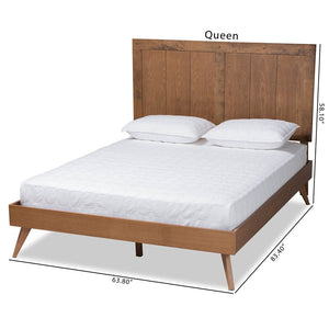 Baxton Studio Baxton Studio Mid-Century Modern Platform Bed with Adjustable Headboard and Rustic Ash Walnut Finish Amira Queen Amira-Ash Walnut-Queen