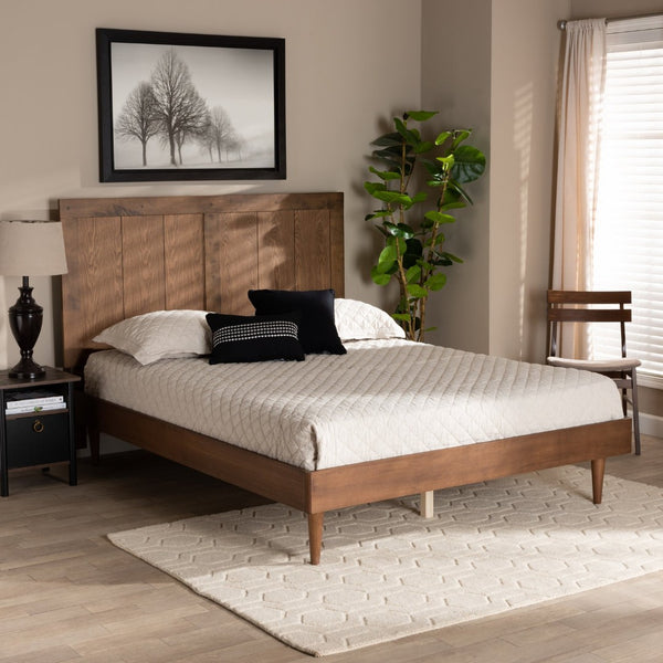Baxton Studio Baxton Studio Nicola Queen Platform Bed – Stylish Mid-Century Modern Design with Adjustable Headboard Nicola-Ash Walnut-Queen