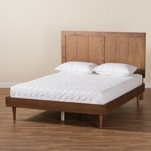 Baxton Studio Baxton Studio Mid-Century Modern King Platform Bed with Adjustable Headboard and Tapered Legs Nicola King Nicola-Ash Walnut-King