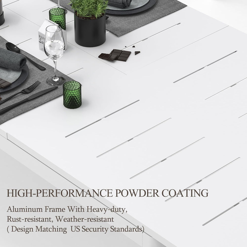 English Elm Patio Expandable Aluminum Dining Table for 6-8 — Ivory White Rectangular Outdoor Indoor Space-Saver W1859P253350