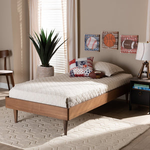 Baxton Studio Baxton Studio Rina Twin Size Platform Bed Frame - Mid-Century Modern Ash Walnut Finish, Stylish & Durable MG97151-Ash Walnut-Frame-Twin