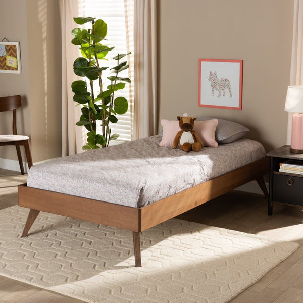 Baxton Studio Baxton Studio Lissette Twin Platform Bed Frame - Mid-Century Modern Ash Walnut Design with Storage MG9704-Ash Walnut-Bed Frame-Twin