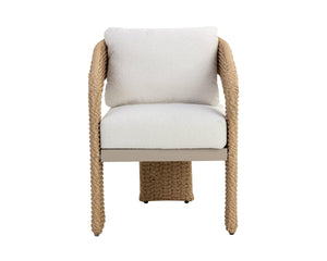 Sunpan Pylos Wicker Outdoor Dining Armchair with Boucle Cushion and Sculptural Woven Texture 111597V