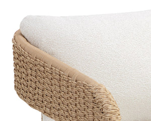 Sunpan Pylos Wicker Outdoor Dining Armchair with Boucle Cushion and Sculptural Woven Texture 111597V