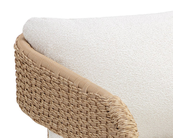 Sunpan Pylos Wicker Outdoor Dining Armchair with Boucle Cushion and Sculptural Woven Texture 111597V