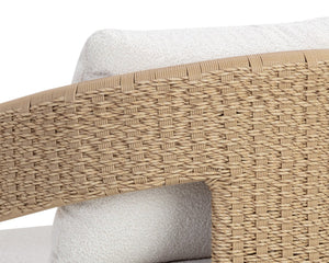 Sunpan Pylos Wicker Outdoor Dining Armchair with Boucle Cushion and Sculptural Woven Texture 111597V