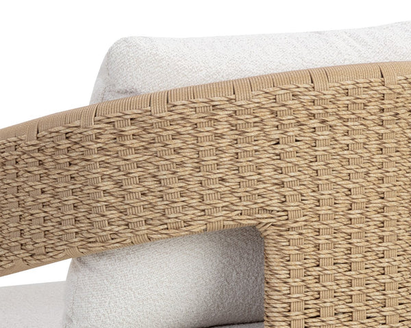 Sunpan Pylos Wicker Outdoor Dining Armchair with Boucle Cushion and Sculptural Woven Texture 111597V
