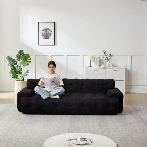 English Elm [video]87.4-inch Cloud Series Chenille Three-seater Sofa with Tufted Square Arms for Living Rooms Black W3505P383950