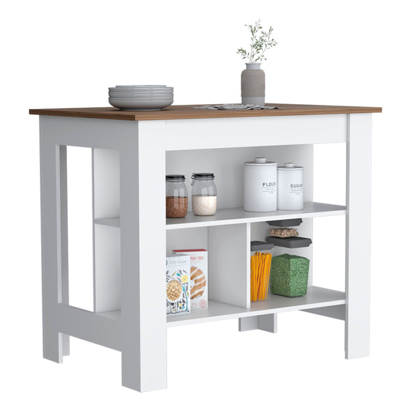 English Elm Cortes Kitchen Island With 2-Tier Shelf, Spacious Worktop & Reversible Design For Versatile Use B200P235837