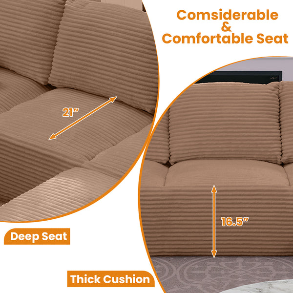English Elm 103.5" Cloud Sectional Couch with L-Shape Chaise - No Assembly Modular Sofa, Plush Corduroy, Deep Seat Comfort Brown T3801S00007