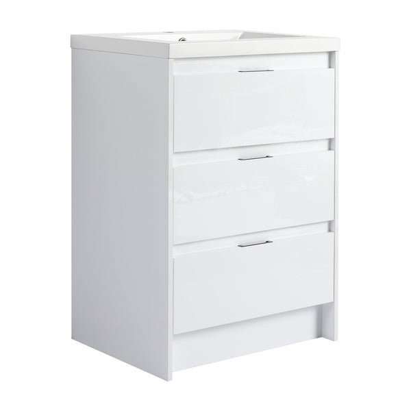 English Elm 24" Freestanding Bathroom Vanity with White Resin Sink, Soft-Close Doors, Adjustable Shelf, Durable Plywood Finish Glossy White W999S00384