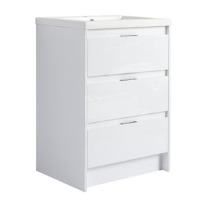 English Elm 72" Freestanding Bathroom Vanity With Resin Sink & Side Cabinet - Modern Glossy White Design, Ample Storage Options W999S00437