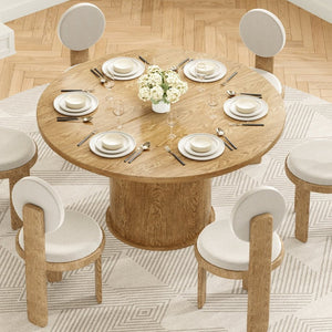 English Elm 43" Round Wood Dining Table with Geometric Metal Base Seats 4 Space Saving Modern Walnut T3623P433908