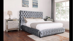 English Elm 1Pc Contemporary Upholstered King Bed With Tufted Headboard & Footboard - Stylish Gray Furniture Set B011S01653