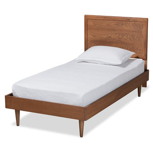 Baxton Studio Baxton Studio Hiro Twin Platform Bed - Mid-Century Walnut Finish, Sleek Design, No Box Spring Needed! Hiro-Ash Walnut-Twin