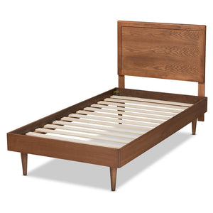 Baxton Studio Baxton Studio Hiro Twin Platform Bed - Mid-Century Walnut Finish, Sleek Design, No Box Spring Needed! Hiro-Ash Walnut-Twin