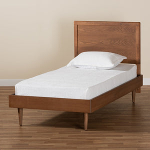 Baxton Studio Baxton Studio Hiro Twin Platform Bed - Mid-Century Walnut Finish, Sleek Design, No Box Spring Needed! Hiro-Ash Walnut-Twin