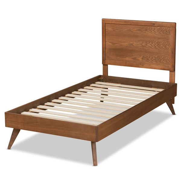 Baxton Studio Baxton Studio Jiro Twin Size Platform Bed in Walnut Brown - Stylish Mid-Century Modern Design & Functionality Jiro-Ash Walnut-Twin