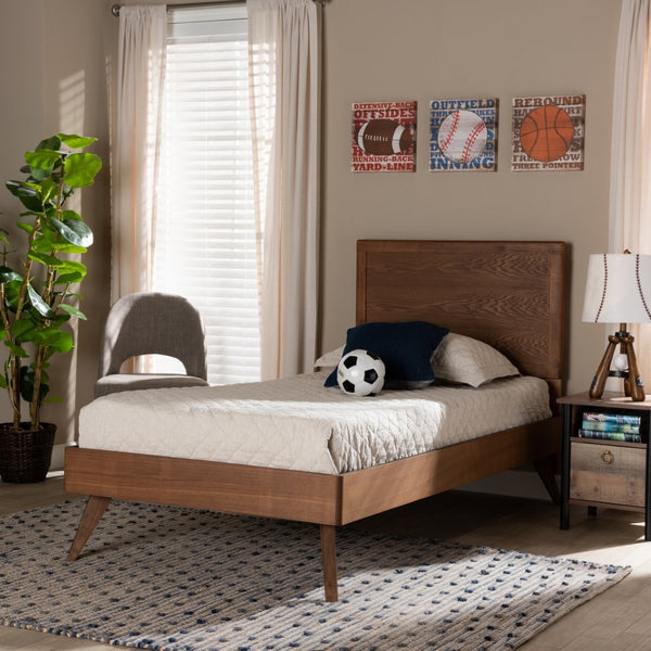Baxton Studio Baxton Studio Jiro Twin Size Platform Bed in Walnut Brown - Stylish Mid-Century Modern Design & Functionality Jiro-Ash Walnut-Twin