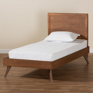 Baxton Studio Baxton Studio Jiro Twin Size Platform Bed in Walnut Brown - Stylish Mid-Century Modern Design & Functionality Jiro-Ash Walnut-Twin