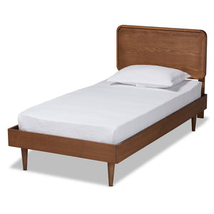 Baxton Studio Baxton Gisa Mid-Century Modern Twin Platform Bed in Walnut Brown, Adjustable Headboard & Wood Slats Gisa-Ash Walnut-Twin