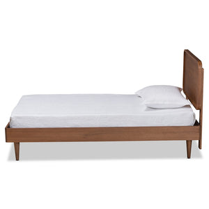 Baxton Studio Baxton Gisa Mid-Century Modern Twin Platform Bed in Walnut Brown, Adjustable Headboard & Wood Slats Gisa-Ash Walnut-Twin