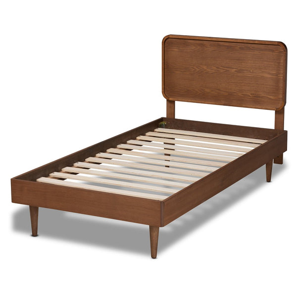 Baxton Studio Baxton Gisa Mid-Century Modern Twin Platform Bed in Walnut Brown, Adjustable Headboard & Wood Slats Gisa-Ash Walnut-Twin