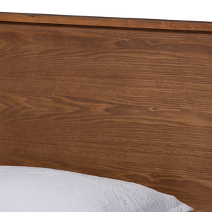 Baxton Studio Baxton Gisa Mid-Century Modern Twin Platform Bed in Walnut Brown, Adjustable Headboard & Wood Slats Gisa-Ash Walnut-Twin