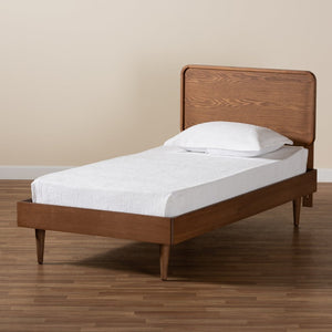 Baxton Studio Baxton Gisa Mid-Century Modern Twin Platform Bed in Walnut Brown, Adjustable Headboard & Wood Slats Gisa-Ash Walnut-Twin