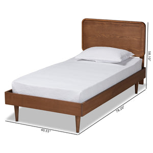 Baxton Studio Baxton Gisa Mid-Century Modern Twin Platform Bed in Walnut Brown, Adjustable Headboard & Wood Slats Gisa-Ash Walnut-Twin