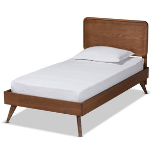 Baxton Studio Baxton Studio Leola Twin Platform Bed - Mid-Century Walnut Finish, Adjustable Headboard & Slat Support Leola-Ash Walnut-Twin