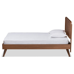 Baxton Studio Baxton Studio Leola Twin Platform Bed - Mid-Century Walnut Finish, Adjustable Headboard & Slat Support Leola-Ash Walnut-Twin