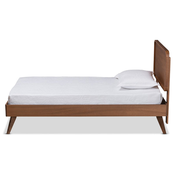 Baxton Studio Baxton Studio Leola Twin Platform Bed - Mid-Century Walnut Finish, Adjustable Headboard & Slat Support Leola-Ash Walnut-Twin