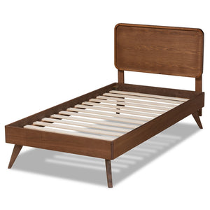 Baxton Studio Baxton Studio Leola Twin Platform Bed - Mid-Century Walnut Finish, Adjustable Headboard & Slat Support Leola-Ash Walnut-Twin