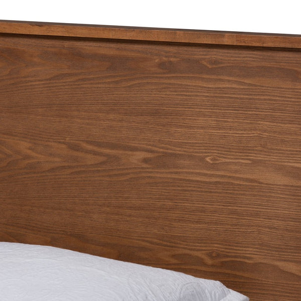 Baxton Studio Baxton Studio Leola Twin Platform Bed - Mid-Century Walnut Finish, Adjustable Headboard & Slat Support Leola-Ash Walnut-Twin