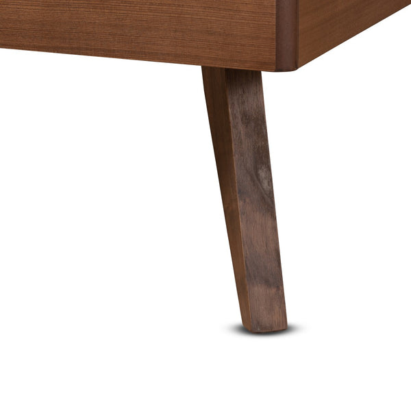 Baxton Studio Baxton Studio Leola Twin Platform Bed - Mid-Century Walnut Finish, Adjustable Headboard & Slat Support Leola-Ash Walnut-Twin
