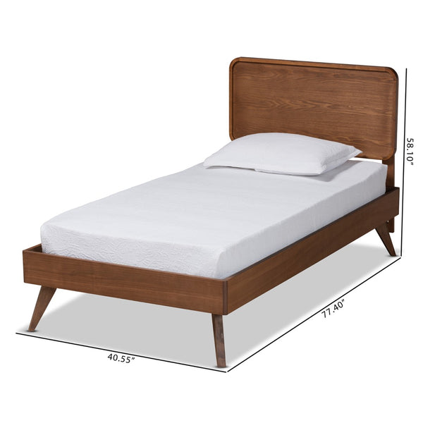 Baxton Studio Baxton Studio Leola Twin Platform Bed - Mid-Century Walnut Finish, Adjustable Headboard & Slat Support Leola-Ash Walnut-Twin