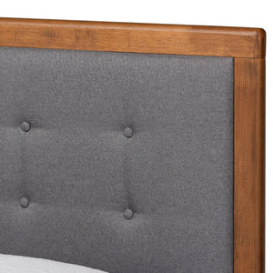 Baxton Studio Baxton Greta Mid-Century Modern Twin Platform Bed with Dark Grey Upholstery & Walnut Finish Elegance Greta-Dark Grey/Ash Walnut-Twin