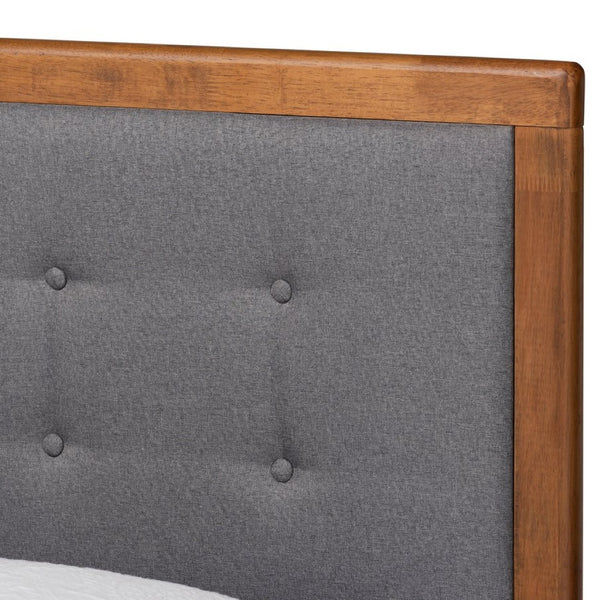 Baxton Studio Baxton Greta Mid-Century Modern Twin Platform Bed with Dark Grey Upholstery & Walnut Finish Elegance Greta-Dark Grey/Ash Walnut-Twin