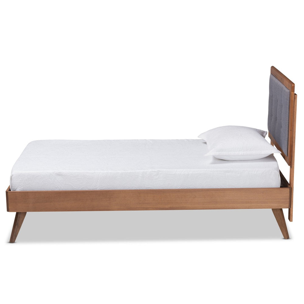 Baxton Studio Baxton Studio Alida Mid-Century Twin Platform Bed in Dark Grey Fabric with Walnut Wood Frame Alida-Dark Grey/Ash Walnut-Twin
