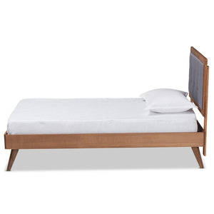 Baxton Studio Baxton Studio Alida Mid-Century Twin Platform Bed in Dark Grey Fabric with Walnut Wood Frame Alida-Dark Grey/Ash Walnut-Twin