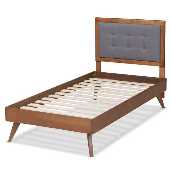 Baxton Studio Baxton Studio Alida Mid-Century Twin Platform Bed in Dark Grey Fabric with Walnut Wood Frame Alida-Dark Grey/Ash Walnut-Twin