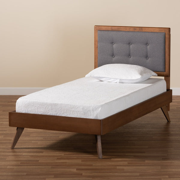 Baxton Studio Baxton Studio Alida Mid-Century Twin Platform Bed in Dark Grey Fabric with Walnut Wood Frame Alida-Dark Grey/Ash Walnut-Twin