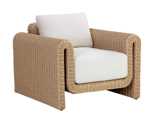 Sunpan Tibi Handwoven Wicker Lounge Chair with Boucle Cushion for Indoor Outdoor Living 111679V