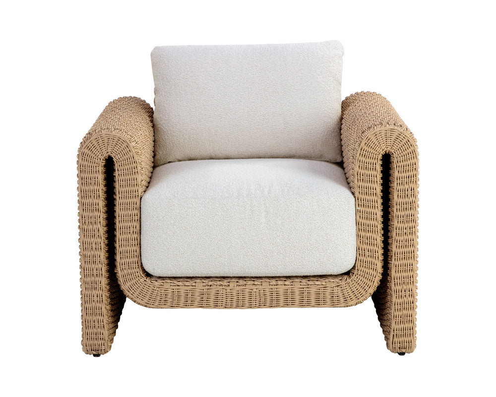 Sunpan Tibi Handwoven Wicker Lounge Chair with Boucle Cushion for Indoor Outdoor Living 111679V