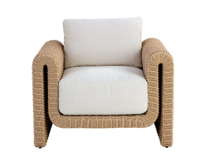 Sunpan Tibi Handwoven Wicker Lounge Chair with Boucle Cushion for Indoor Outdoor Living 111679V