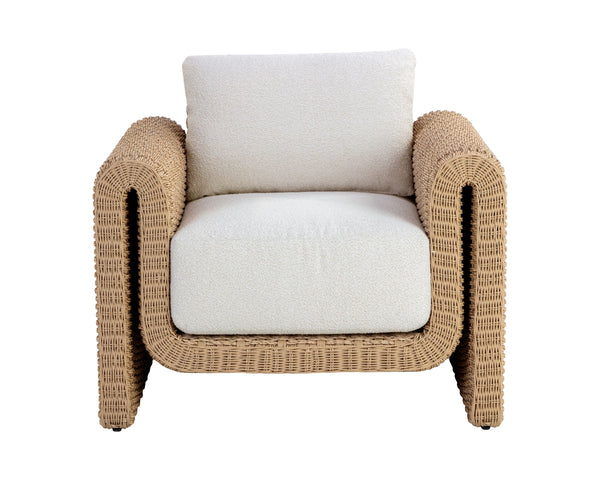 Sunpan Tibi Handwoven Wicker Lounge Chair with Boucle Cushion for Indoor Outdoor Living 111679V