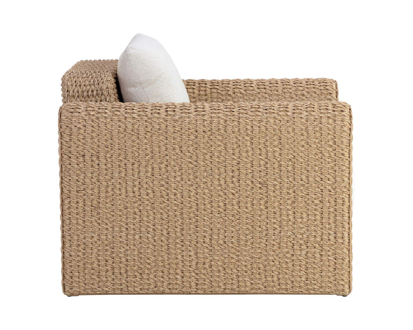 Sunpan Tibi Handwoven Wicker Lounge Chair with Boucle Cushion for Indoor Outdoor Living 111679V